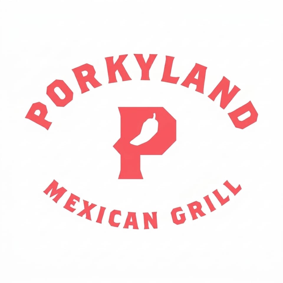 Porkyland Mexican Grill logo with red text and a chili pepper inside a letter P.