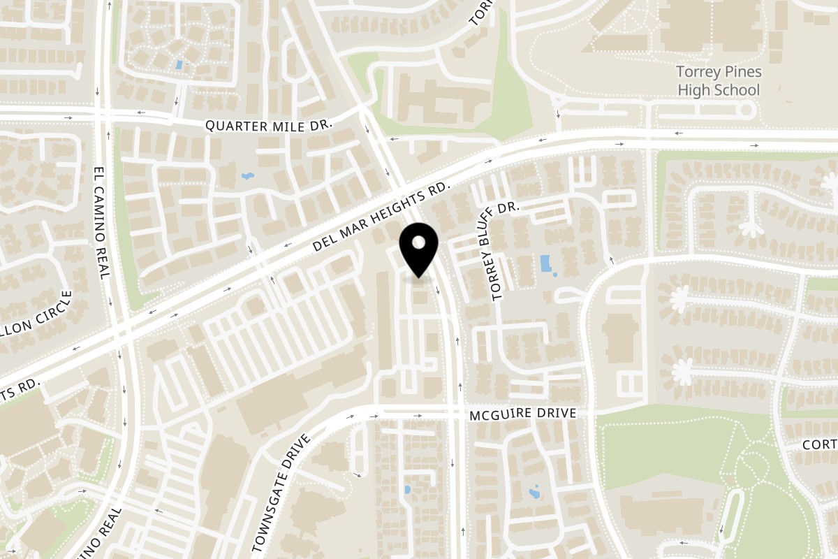 Map showing the location of Porkyland Mexican Grill Del Mar Heights on 12880 Carmel Country Rd suite d in San Diego